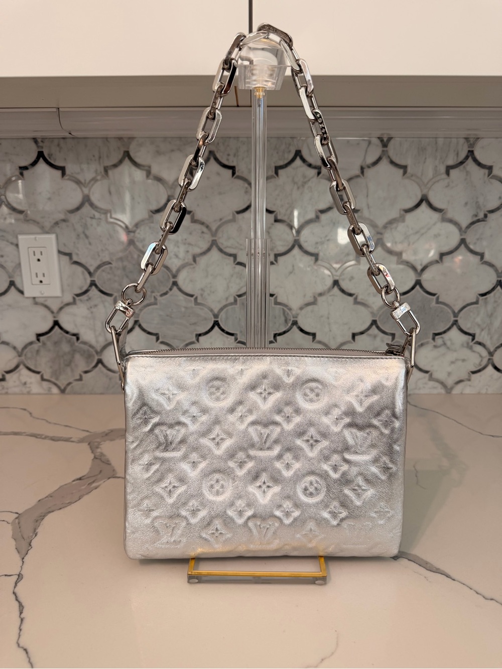 LOUIS VUITTON Metallic Lambskin Monogram Coussin PM